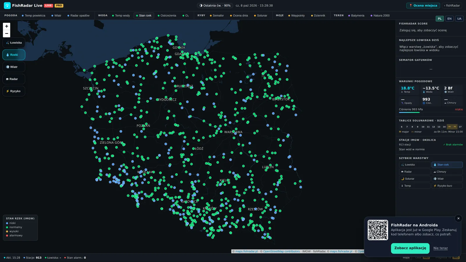 FishRadar Live: Stany rzek IMGW