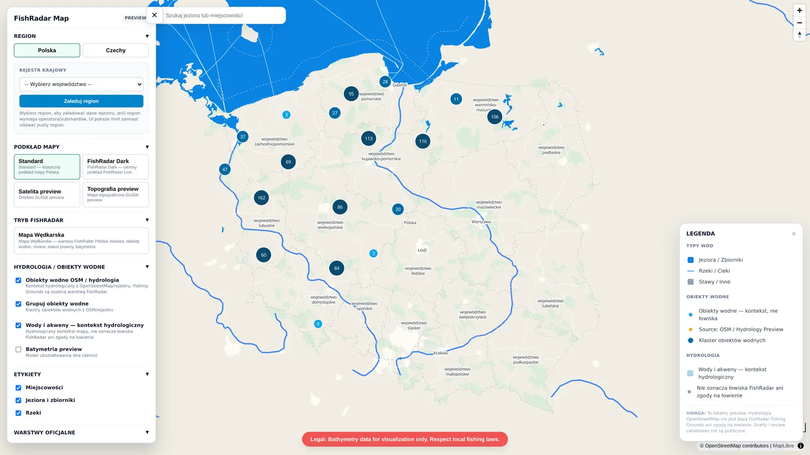 maps.fishradar.pl — podgląd — zrzut mapy FishRadar