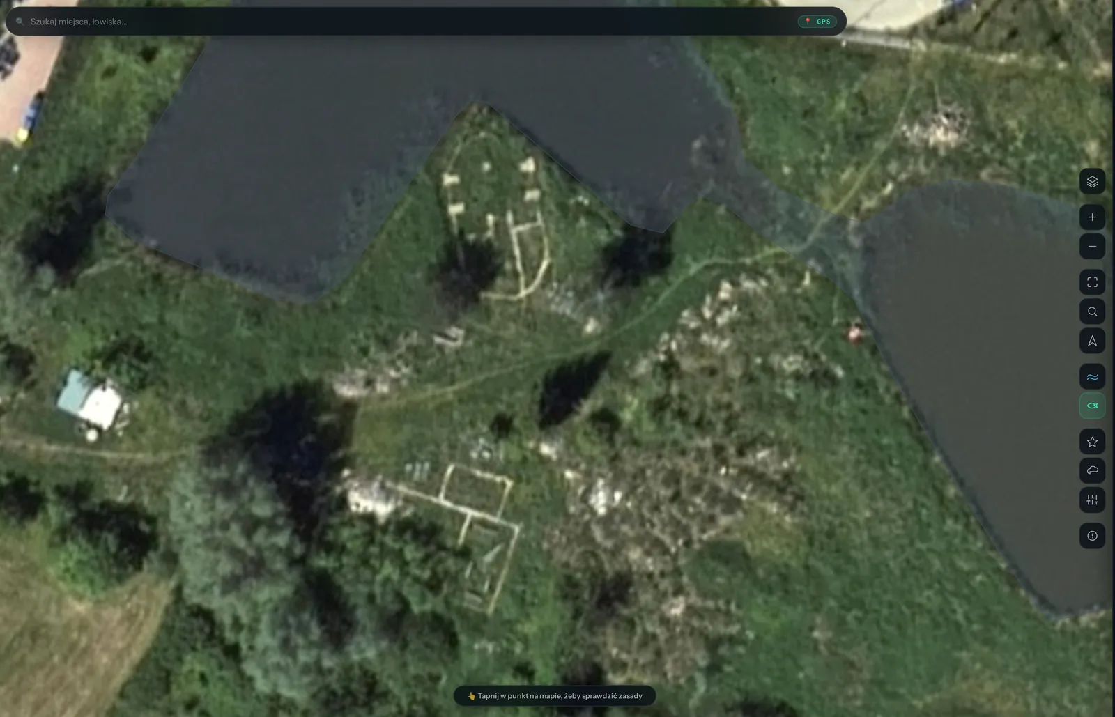 Satelita na maksymalnym zoomie — zrzut mapy FishRadar