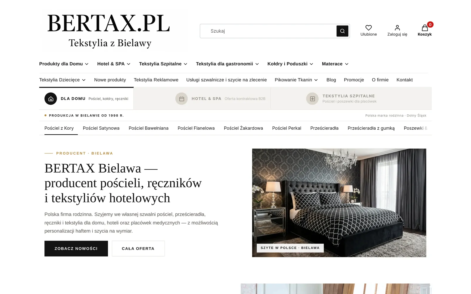 Strona główna sklepu BERTAX na Shoperze: nawigacja segmentami Dla domu, Hotel & SPA, Tekstylia szpitalne