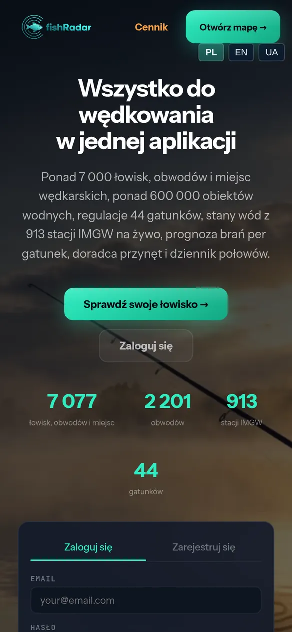 FishRadar na telefonie